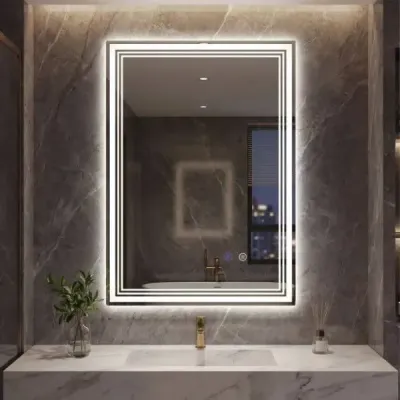 Obdélníkové koupelnové zrcadlo s LED osvětlením, proti zamlžování a paměťovou funkcí, nástěnné zrcadlo 70 x 50 cm