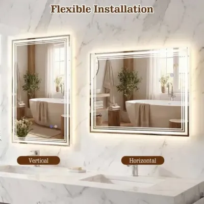 Obdélníkové koupelnové zrcadlo s LED osvětlením, proti zamlžování a paměťovou funkcí, nástěnné zrcadlo 70 x 50 cm