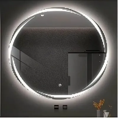 Koupelnové zrcadlo s osvětlením, 50 cm, kulaté LED koupelnové zrcadlo s nastavitelnou intenzitou osvětlení a 3 barvami světla
