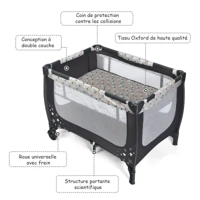 2 in 1 Reisebett & Laufstall Klappbar Kinderbett 125 x 65 x 76 cm Grau