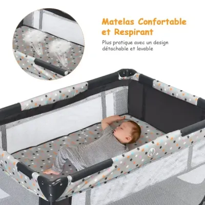 2 in 1 Reisebett & Laufstall Klappbar Kinderbett 125 x 65 x 76 cm Grau