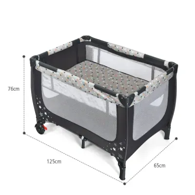 2 in 1 Reisebett & Laufstall Klappbar Kinderbett 125 x 65 x 76 cm Grau