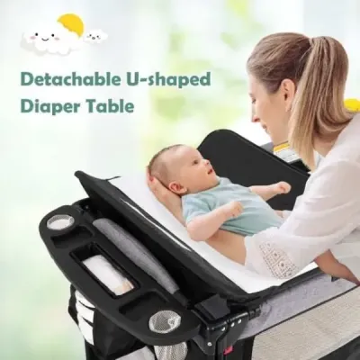 Wandelbares 5-in-1-Babybett mit Wickeltisch & Aufbewahrungstasche Schwarz
