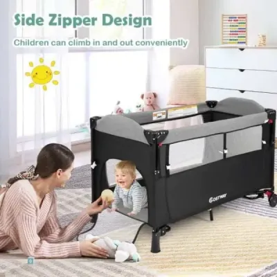 Wandelbares 5-in-1-Babybett mit Wickeltisch & Aufbewahrungstasche Schwarz