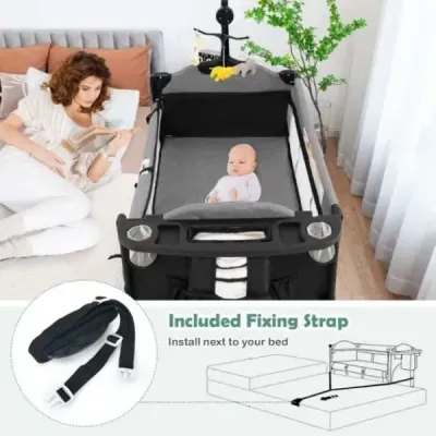Wandelbares 5-in-1-Babybett mit Wickeltisch & Aufbewahrungstasche Schwarz