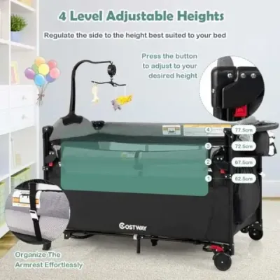 Wandelbares 5-in-1-Babybett mit Wickeltisch & Aufbewahrungstasche Schwarz