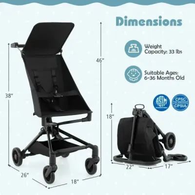 Skládací kočárek s nastavitelnou a odnímatelnou stříškou Travel Buggy Dětský kočárek