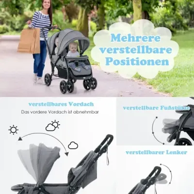 Sourozenecký kočárek skládací sourozenecký kočárek twin kočárek twin bugg šedá