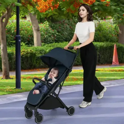 Skládací kočárek, cestovní kočárek s polohovací funkcí, přenosný kočárek s nastavitelnou opěrkou zad, nosnost do 15 kg, modrý