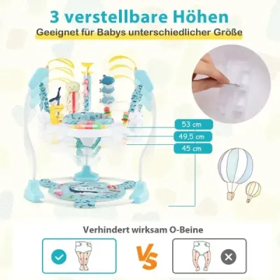 Dětské chodítko Baby Sky Jumperoo s nastavitelnou výškou a hračkami a hudebním boxem světle modré
