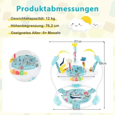 Dětské chodítko Baby Sky Jumperoo s nastavitelnou výškou a hračkami a hudebním boxem světle modré