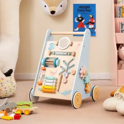 Dřevěné dětské chodítko pro tlačení a tahání Montessori dětské chodítko s kolečky