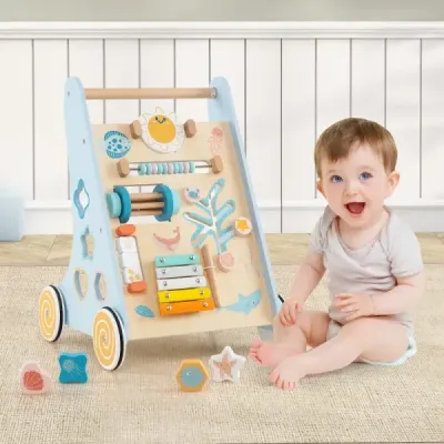 Dřevěné dětské chodítko pro tlačení a tahání Montessori dětské chodítko s kolečky