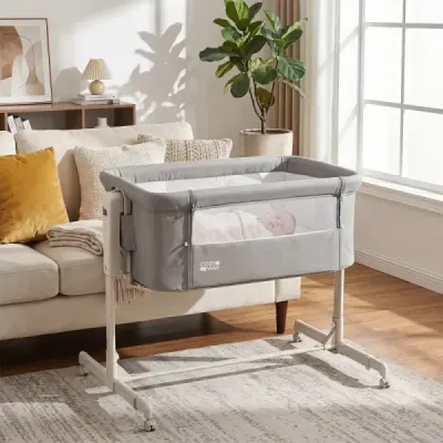 Dětská postýlka 3 v 1 s 6stupňovým nastavením výšky a 4 kolečky, nosnost až 9 kg, šedá