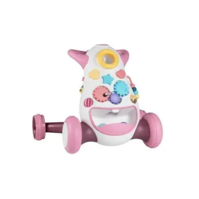 Chůvička Baby Walker s hudbou a světlem Chůvička s třídičem tvarů a rotujícími ozubenými koly Růžová