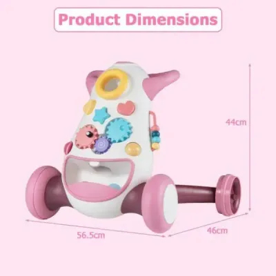 Chůvička Baby Walker s hudbou a světlem Chůvička s třídičem tvarů a rotujícími ozubenými koly Růžová