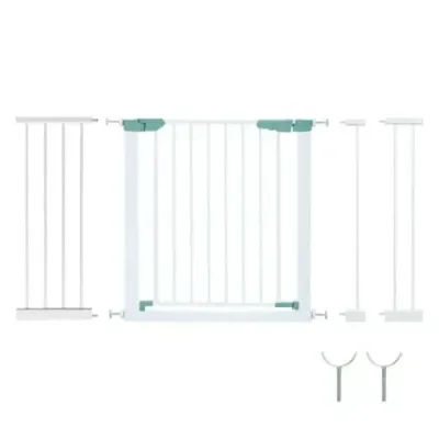 Dětská bezpečnostní zábrana 80-132 cm, kovová schodová zábrana, nevyžaduje vrtání, 80-130 x 2 x 76 cm, bílá