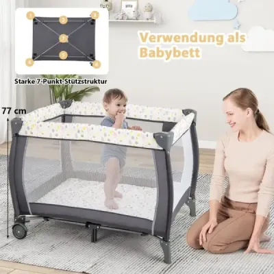 Cestovní postýlka 3v1 s rozkládacím bočním lůžkem a barevnou hrací skříňkou pro zavěšení na matraci