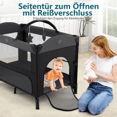 Dětská cestovní postýlka 5 v 1 s matrací a přebalovací podložkou a moskytiérou a hracím obloukem