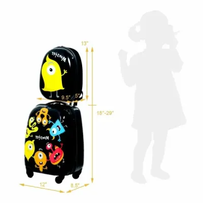 2 ks dětská zavazadla monster picture cestovní kufr dětský kufr + batoh černá