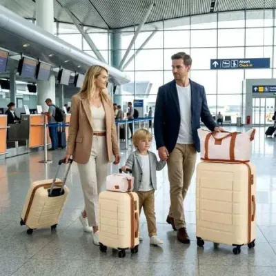 Sada 5 kusů rozšiřitelných cestovních kufrů s pevnou skořepinou, včetně 1 cestovní tašky a 1 toaletní taštičky, béžová