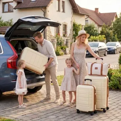 Sada 5 kusů rozšiřitelných cestovních kufrů s pevnou skořepinou, včetně 1 cestovní tašky a 1 toaletní taštičky, béžová
