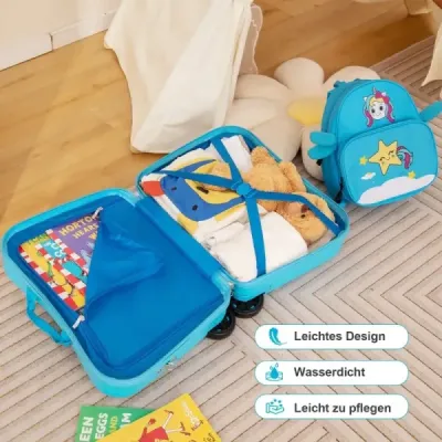 2-dílný dětský kufr + batoh 47 cm dlouhý kufr na kolečkách a 30 cm široký batoh 12"+18" astronauti