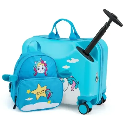 2-dílný dětský kufr + batoh 47 cm dlouhý kufr na kolečkách a 30 cm široký batoh 12"+18" astronauti