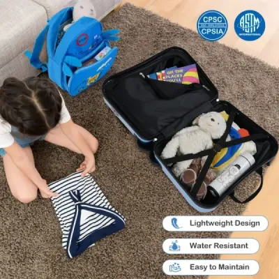 2dílný dětský kufr + batoh 47 cm dlouhý kufr na kolečkách a 30 cm široký batoh bagr