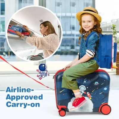 2-dílný dětský kufr + batoh 47 cm dlouhý kufr na kolečkách a 30 cm široký batoh 12"+18" astronauti