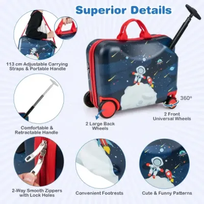 2-dílný dětský kufr + batoh 47 cm dlouhý kufr na kolečkách a 30 cm široký batoh 12"+18" astronauti