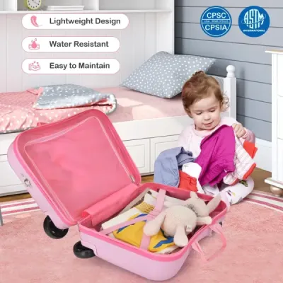 2tlg Kinderkoffer + Rucksack 47 cm Langer Aufsitzkoffer und 30 cm Breiter Rucksack Rosa Einhorn