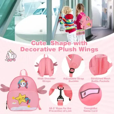 2tlg Kinderkoffer + Rucksack 47 cm Langer Aufsitzkoffer und 30 cm Breiter Rucksack Rosa Einhorn