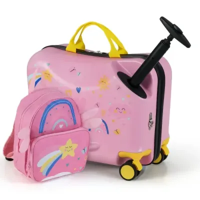 2dílný dětský kufr + batoh 47 cm dlouhý kufr na kolečkách a 30 cm široký batoh hvězda