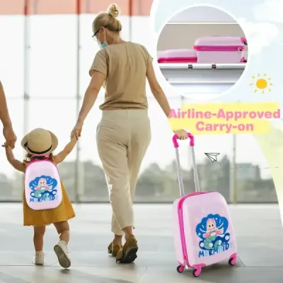 2-dílný dětský kufr + batoh z plastu dětský vozík dětská zavazadla 12"+16" Mermaid