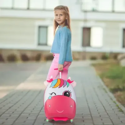 Kufr na kolečkách tvrdé skořepinové příruční zavazadlo pro děti 33 x 22 x 45 cm růžové