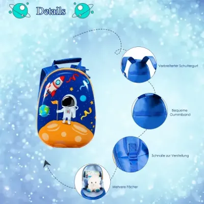 Dětská zavazadla astronaut cestovní kufr dětský kufr s batohem modrý