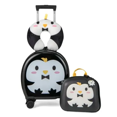 4-dílný dětský kufr + batoh 10"+14" dětský vozík s kolečky černý