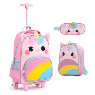 Dětský školní batoh Unicorn s kolečky, 3-dílná sada batohů na kolečkách Unicorn Multicolor S