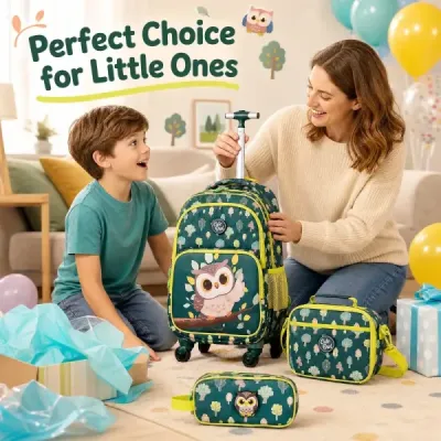 Dětský školní batoh Unicorn s kolečky, 3dílná sada, sada Unicorn Green L