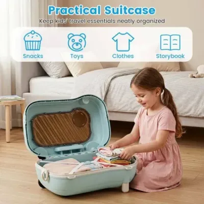 Pohyblivý kufřík pro batolata s kolečky, sklopnými bočními pedály a sedátkem, nosnost 25 kg, modrý