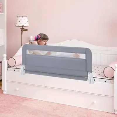 Zábrana do postele pro batolata 100 cm skládací zábrana do dětské postele se snímatelným a pratelným potahem Šedá barva