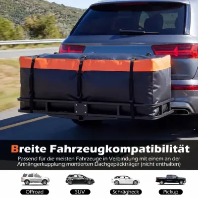 Zadní box na tažné zařízení, 255 l, PVC, voděodolný, skládací, se zesílenými popruhy, taška na zavazadla do auta, oranžová + černá