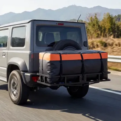 Zadní box na tažné zařízení, 255 l, PVC, voděodolný, skládací, se zesílenými popruhy, taška na zavazadla do auta, oranžová + černá