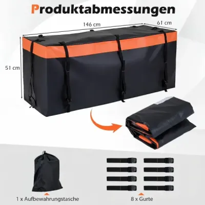 Zadní box na tažné zařízení 453 l, PVC, voděodolný, skládací, s vyztuženými popruhy, taška na zavazadla do auta