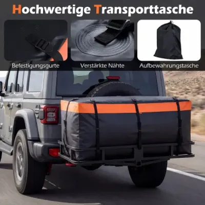 Zadní box na tažné zařízení 566L, PVC, voděodolný, skládací, se zesílenými popruhy, taška na auto, oranžová + černá