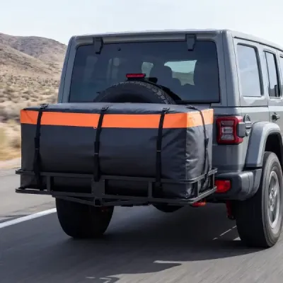 Zadní box na tažné zařízení 566L, PVC, voděodolný, skládací, se zesílenými popruhy, taška na auto, oranžová + černá