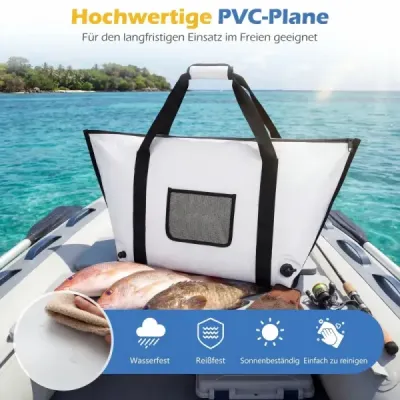 98 cm izolovaná taška na ryby z PVC, vodotěsná, odolná proti úniku vody, chladicí, 24hodinový vypouštěcí ventil, na rybaření, bílá