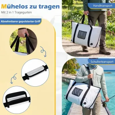 98 cm izolovaná taška na ryby z PVC, vodotěsná, odolná proti úniku vody, chladicí, 24hodinový vypouštěcí ventil, na rybaření, bílá