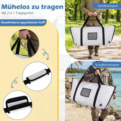 122 cm izolovaná taška na ryby z PVC, nepropustná, chladicí, 24hodinový vypouštěcí ventil, na rybaření, bílá